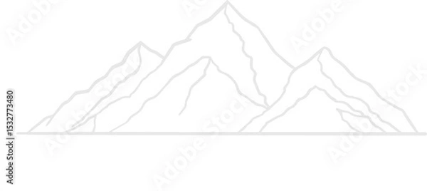 Fototapeta Minimalist line-art mountains are forming three continuous-stroke peaks on transparent background