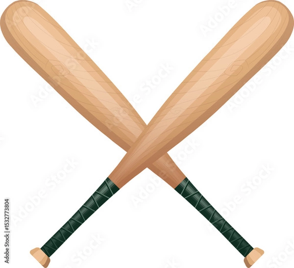 Obraz Two wooden baseball bats are crossing in flat style with green tape grips on transparent background