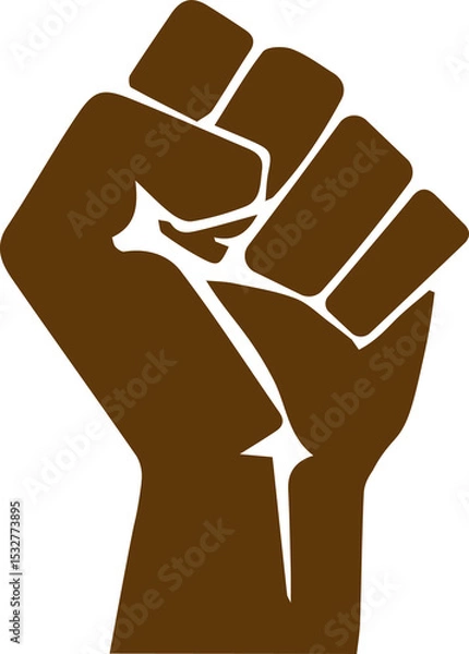 Obraz Stylized brown raised fist silhouette is being shown in flat design, with transparent background