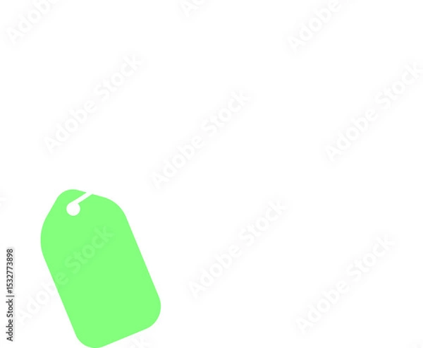 Obraz Flat design neon green label tag swinging by thin white string on transparent backdrop, copy space