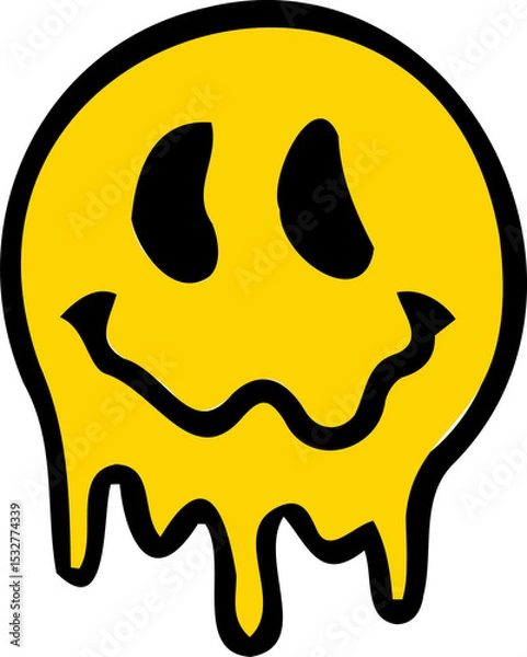 Obraz Stylized melting yellow smiley face emoji is dripping in flat design on transparent background