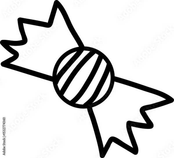Obraz Stylized wrapped candy icon featuring black line art with striped center on transparent background