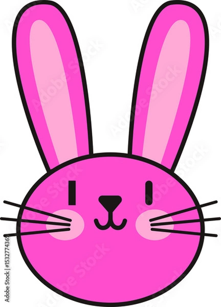 Fototapeta Stylized pink rabbit head is floating on transparent background, featuring bold ears and whiskers