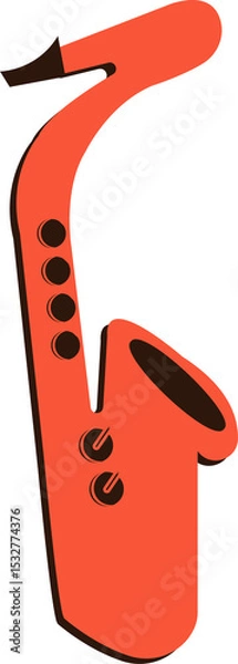 Obraz Stylized orange saxophone floating on transparent background showing flat design with brown keys