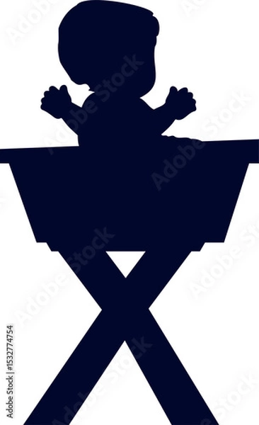 Obraz Flat design baby silhouette is sitting in highchair with tray and X legs on transparent background