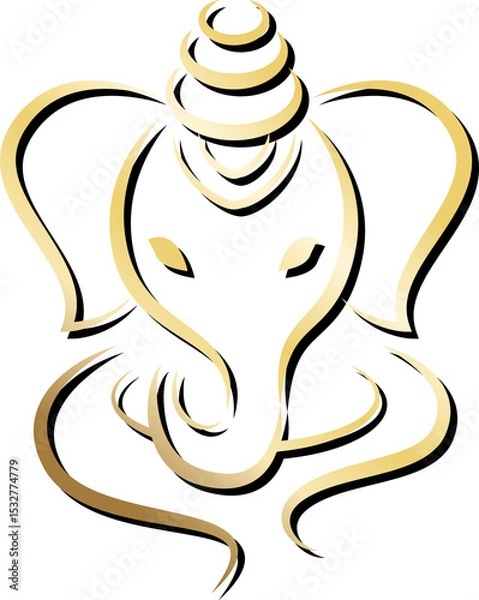 Fototapeta Abstract gold line art elephant head is showing smooth curves in vector art, transparent background