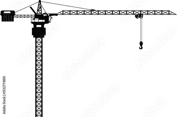 Obraz Flat design art is showing tower crane with jib, cabin, hook block, transparent background