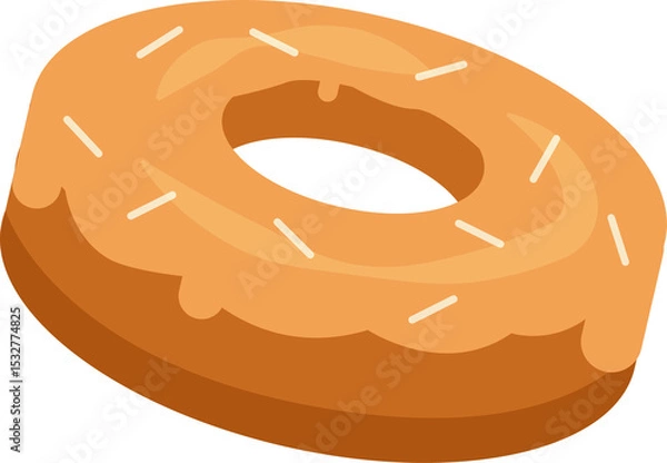Fototapeta Glazed donut in 3D style is floating on transparent layer with orange icing, sprinkles, copy space