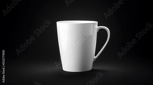 Obraz White ceramic coffee mug mockup on black background for beverage advertising and product presentation design