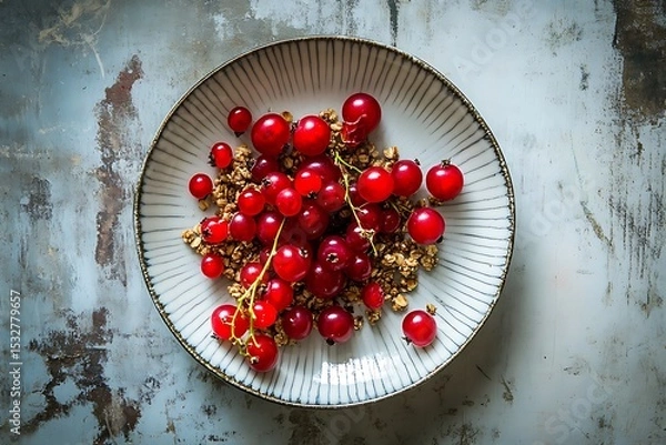 Obraz Red currant granola breakfast bowl healthy food photography food styling delicious recipe top view style shot