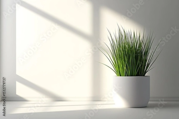 Obraz Indoor plant decor ideas minimalist home design with sunlight and white wall background for inspiration