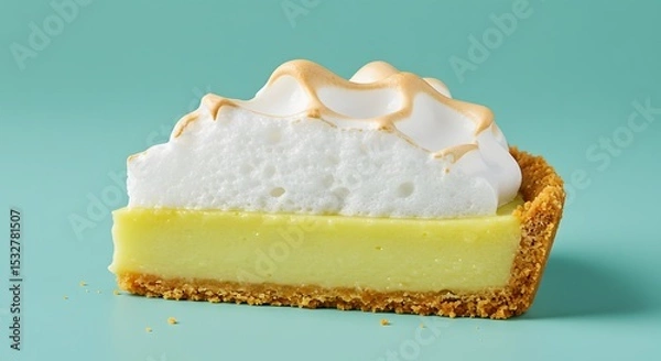 Fototapeta Slice of Key Lime Pie with Meringue on Teal Background, Photograph