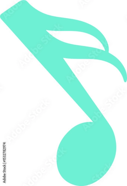 Fototapeta Flat design turquoise musical note graphic is floating on transparent background