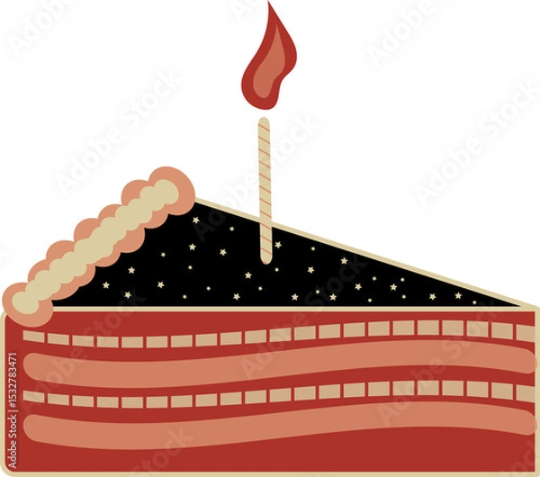 Fototapeta Flat design illustration featuring red-peach layers with lit striped candle, transparent background