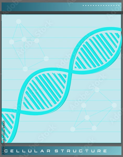 Obraz Turquoise DNA helix is running along vector grid, showing molecular nodes on transparent background