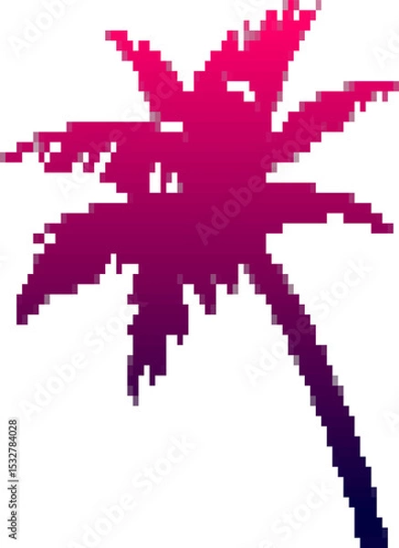 Obraz Stylized pixel-art palm tree is showing jagged fronds with retro gradient on transparent background