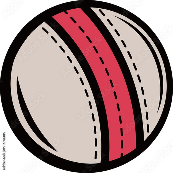 Fototapeta Cricket ball is being shown in flat design with red seam, black stitching on transparent background