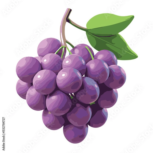 Obraz Glossy 3D illustration of tightly clustered purple grapes ideal for wine, farming, and nutrition visuals.