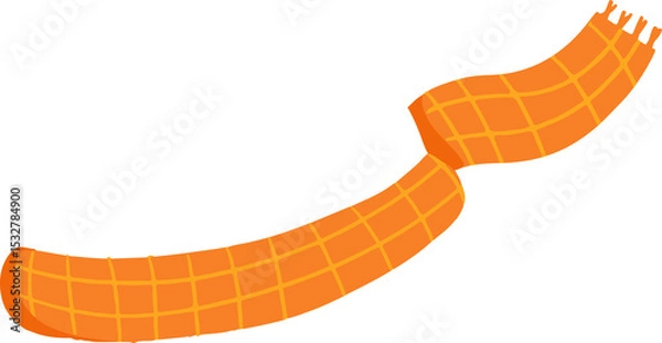 Fototapeta Orange checkered scarf is floating in flat style, showing fringed end on transparent background