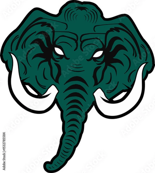 Fototapeta Flat style elephant head is featuring tusks trunk ears ornamental lines on transparent background