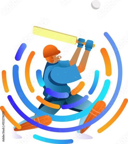 Fototapeta Cricket batsman is swinging yellow bat in flat vector art with motion arcs, transparent background