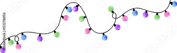 Obraz Decorative pastel light bulbs are glowing along black cable in flat design, transparent background