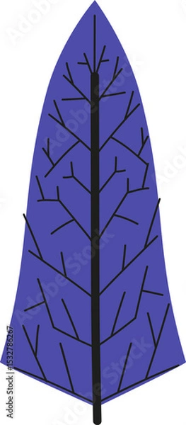 Obraz Stylized botanical silhouette is displaying flat stem and radiating veins on transparent backdrop