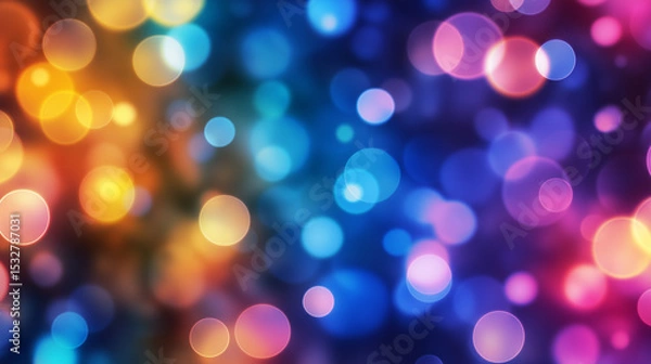 Obraz Vibrant abstract background with colorful bokeh light circles in a smooth gradient from warm yellows to cool blues and purples.