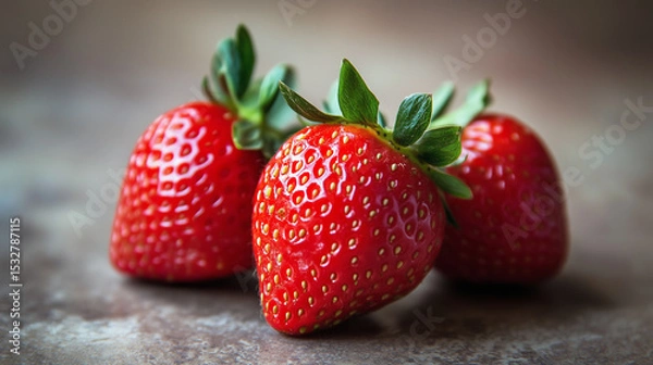 Obraz Three strawberries on a stone surface.
