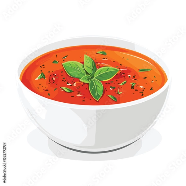 Fototapeta tomato soup with basil