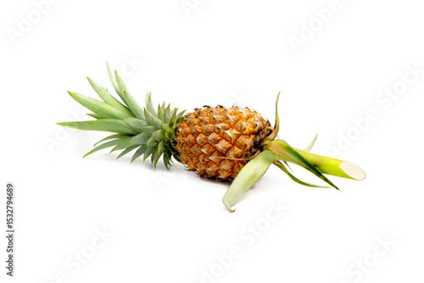 Obraz Fresh Whole Pineapple With Stem On White Background