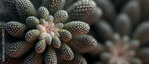 Obraz A close up of a succulent plant with white spots on its leaves in a dark and moody setting outdoors