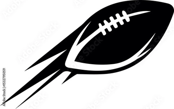 Obraz Flat silhouette of American football is flying with angled motion lines on transparent background