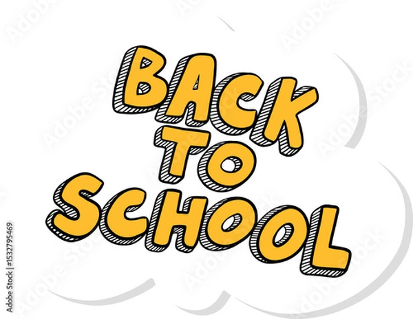 Fototapeta Showing vector yellow BACK TO SCHOOL text on white cloud with gray shadow on transparent background