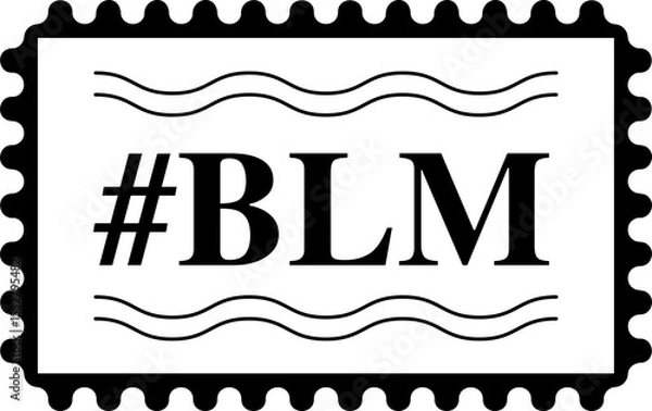 Fototapeta Showing flat scalloped-edge stamp graphic displaying #BLM with wavy lines on transparent background
