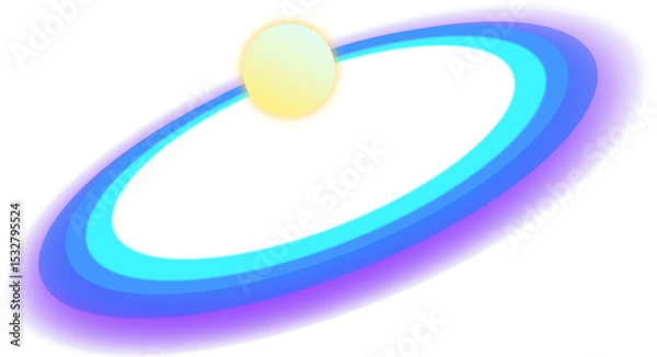 Fototapeta Yellow ringed planet is glowing and floating in illustration with three gradient rings, transparent
