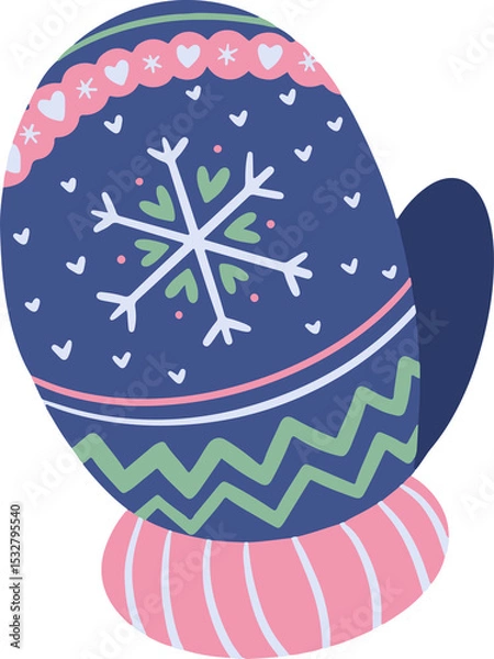 Fototapeta Flat design mitten showing navy blue with pink cuff and snowflake motif on transparent background