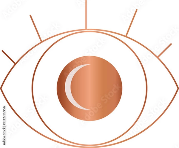 Obraz Showing copper-gradient eye icon on transparent backdrop featuring five radial lines, crescent moon
