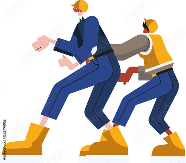 Obraz Construction workers are being shown in flat design with hard hats, boots, transparent background