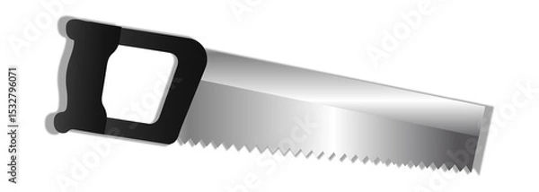 Fototapeta Hand saw resting on transparent background in flat design, displaying black handle and blade teeth