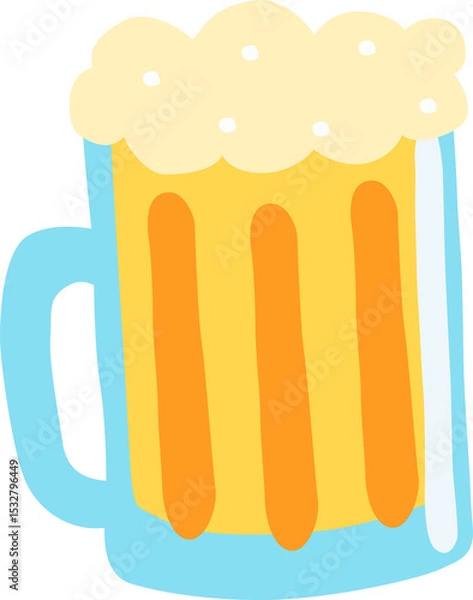 Fototapeta Flat design beer mug is showing colorful frothy head and handle on transparent background