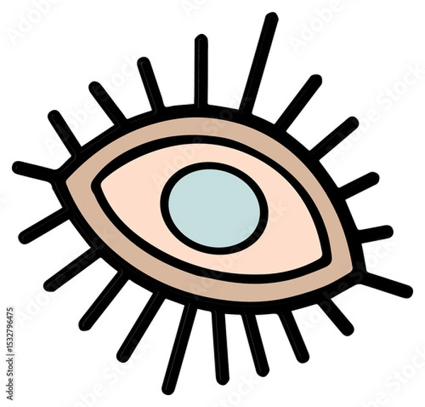 Fototapeta Abstract stylized eye icon is glowing in flat design with radiating lashes, transparent background