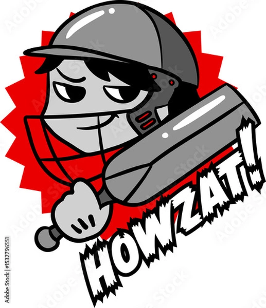 Fototapeta Flat cricket batter is posing wearing helmet, gripping bat with red burst on transparent background