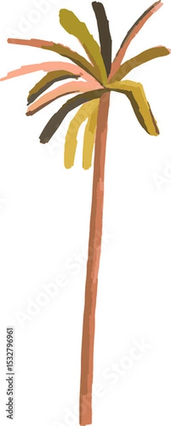 Obraz Stylized palm trunk is floating with multicolored brushstroke leaves on transparent background