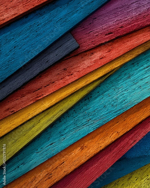 Obraz A vibrant display of colorful wooden planks arranged diagonally creating a textured background effect