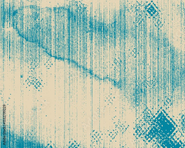 Fototapeta Grainy blue spiral brush stroke with spray texture. Hand drawn distress damaged edge vintage banner with spiral bold line. Grainy bold brush strokes texture with scattered tiny dots. Retro background