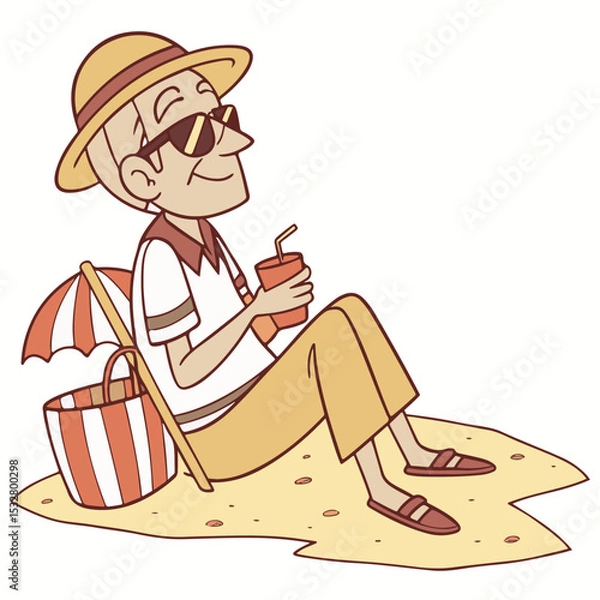 Obraz Relaxing 3D man sitting in red shirt illustration, perfect for lifestyle visuals and leisure themes.