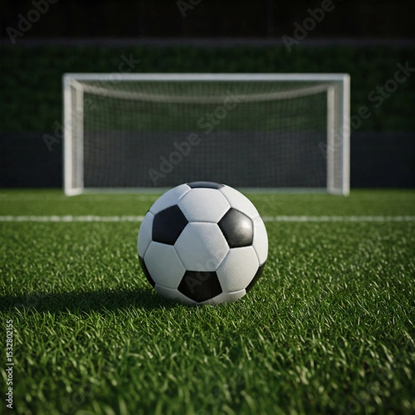 Fototapeta A Soccer Ball on the Field, Ready for the Game, Under the Sunlight, Representing Passion, Competition, Teamwork, and the Spirit of Sports