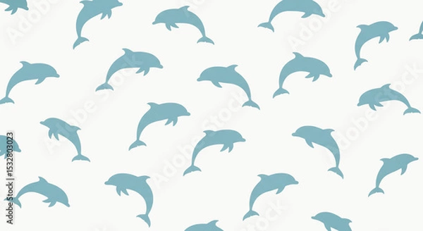 Fototapeta A delightful seamless pattern featuring light blue silhouette dolphins leaping playfully across a soft, off-white background
