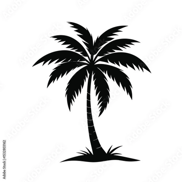 Fototapeta -palm-tree-silhouette-for-tropical-design--on-whit.eps